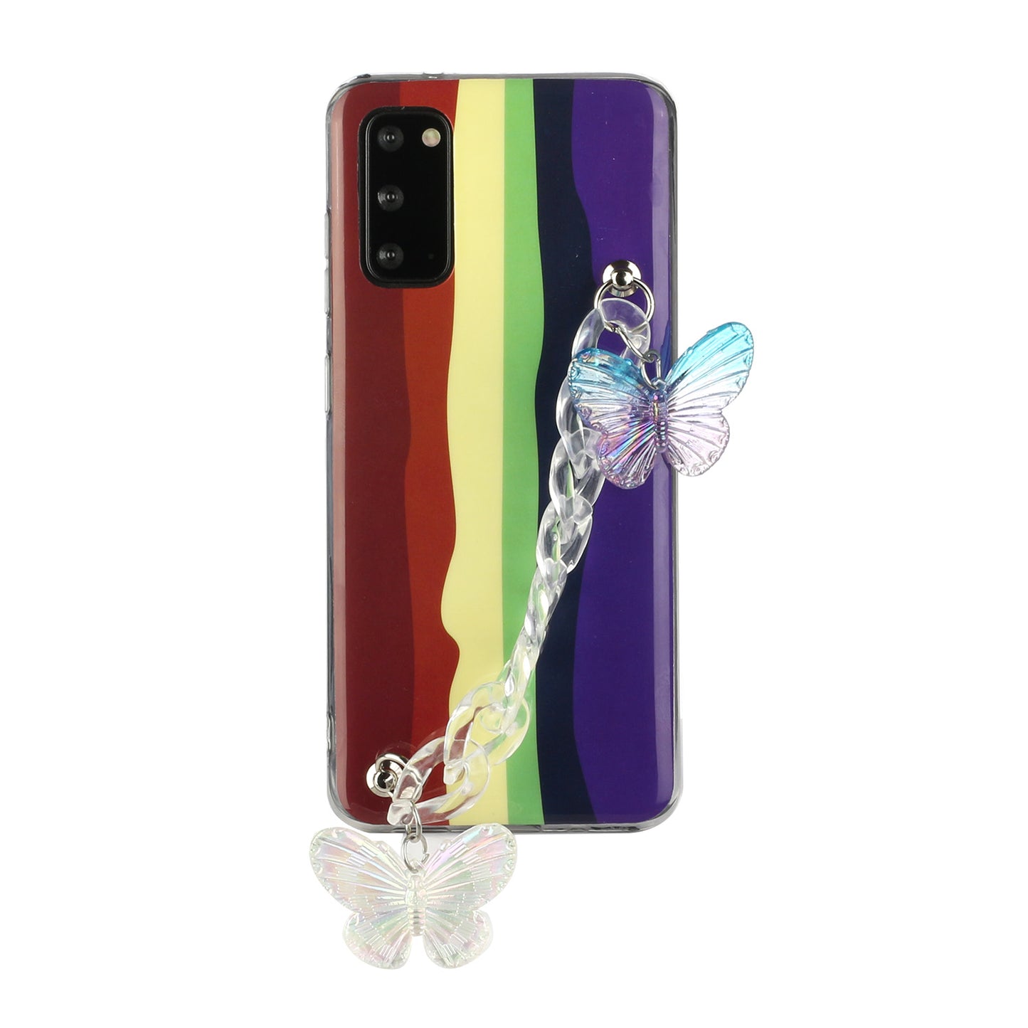 IMD Workmanship Shell for Samsung Galaxy S20 Plus/S20 Plus 5G  TPU Rainbow Phone Case with Wrist Strap Chain - Brown and Purple