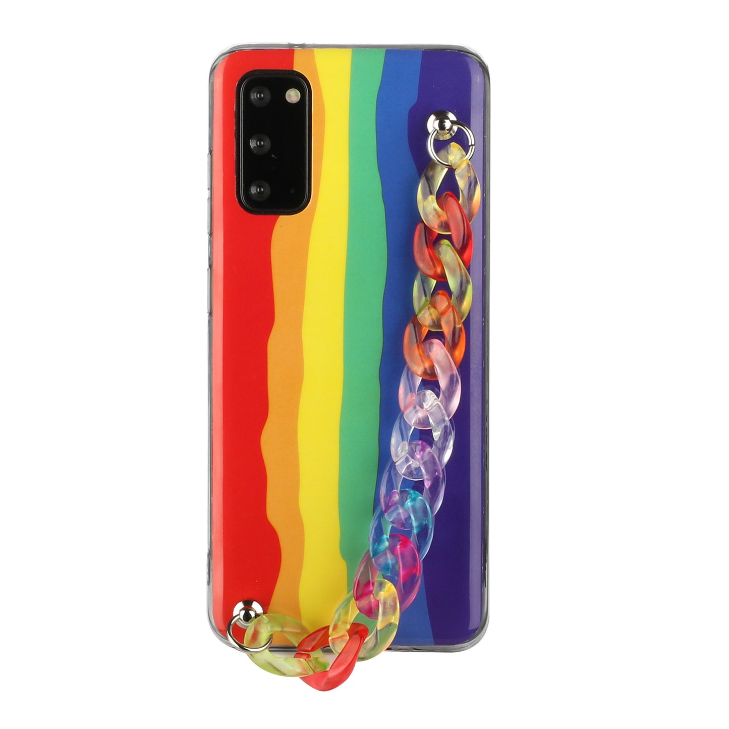 IMD Rainbow Pattern TPU Phone Cover with Wrist Strap for Samsung Galaxy S20 FE/S20 Fan Edition/S20 FE 5G/S20 Fan Edition 5G/S20 Lite - Red and Blue
