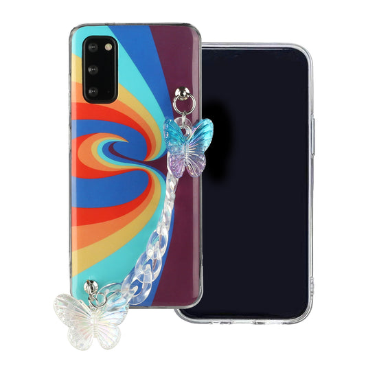 IMD Rainbow Design TPU Phone Cover with Colorful Chain Strap for Samsung Galaxy S20 4G/S20 5G - Swirl Rainbow
