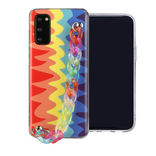 IMD Rainbow Design TPU Phone Cover with Colorful Chain Strap for Samsung Galaxy S20 4G/S20 5G - Wave Rainbow