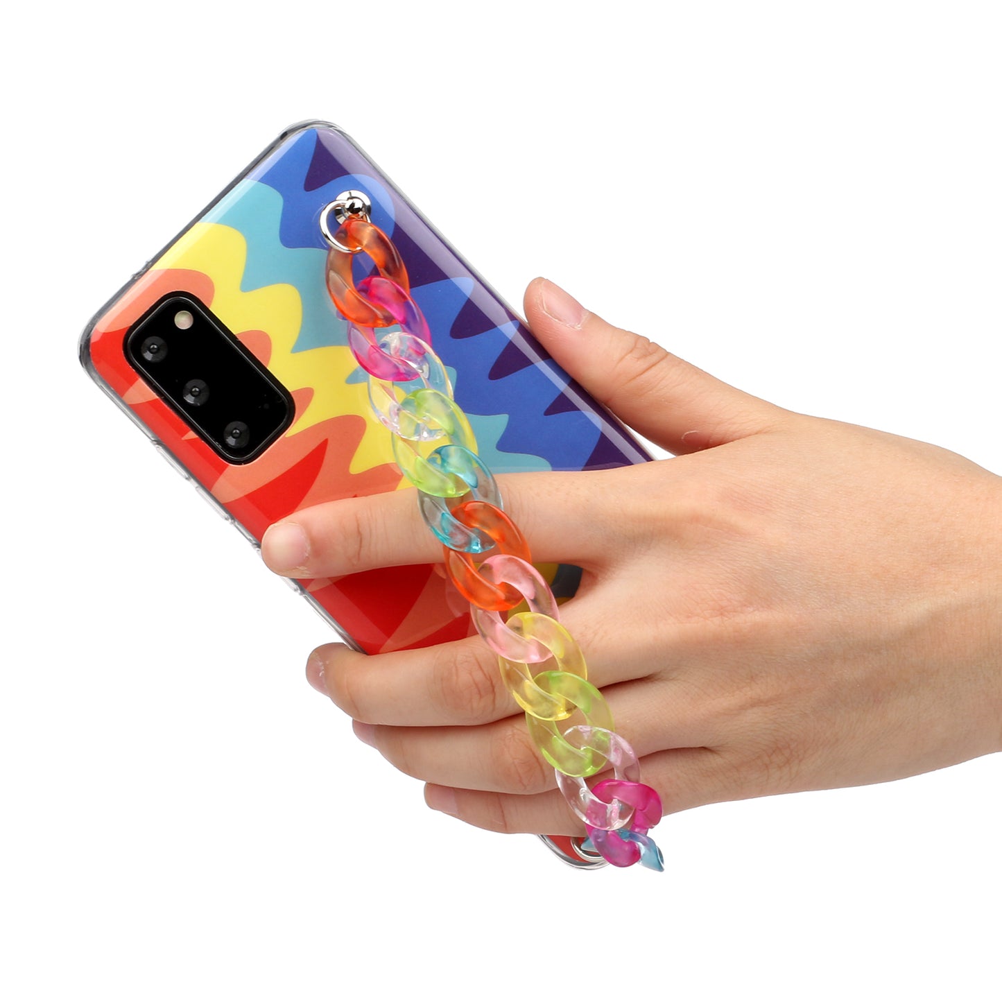 IMD Rainbow Design TPU Phone Cover with Colorful Chain Strap for Samsung Galaxy S20 4G/S20 5G - Wave Rainbow