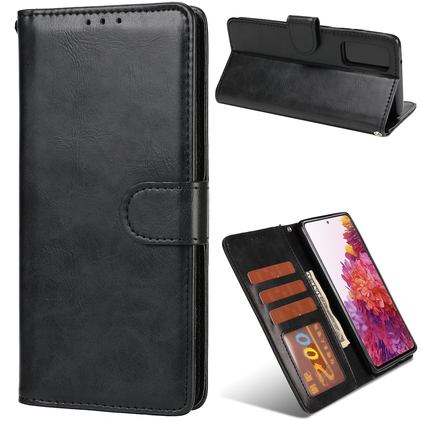 Crazy Horse Texture Leather Folio Flip Phone Cover Case for Samsung Galaxy S20 FE/S20 Fan Edition/S20 FE 5G/S20 Fan Edition 5G - Black