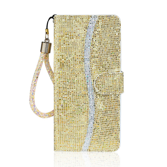 For Samsung Galaxy S20 FE 4G/5G/S20 Lite/S20 FE 2022 Glittery Powder Splicing Leather Wallet Stand Phone Cover - Gold