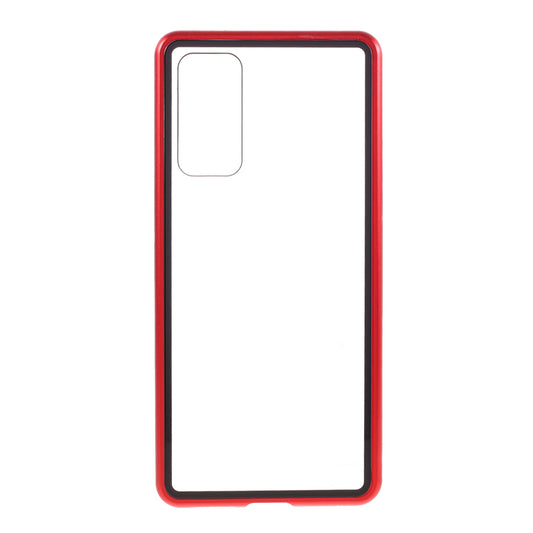 Magnetic Adsorption Metal Frame + Tempered Glass Back Protector Cover for Samsung Galaxy S20 FE/S20 Fan Edition/S20 FE 5G/S20 Fan Edition 5G - Red