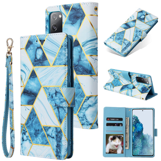 For Samsung Galaxy S20 FE 4G/5G/S20 Lite/S20 FE 2022 Lacquered Marble Pattern Leather Protection Case - Blue