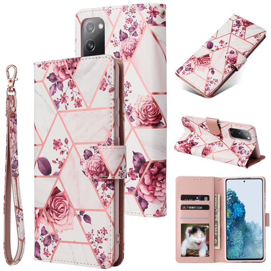 For Samsung Galaxy S20 FE 4G/5G/S20 Lite/S20 FE 2022 Lacquered Marble Pattern Leather Protection Case - Light Pink