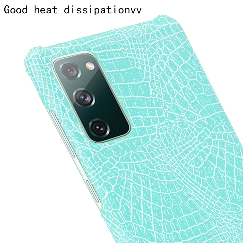 For Samsung Galaxy S20 FE 4G/5G/S20 Lite/S20 FE 2022 Crocodile Texture PU Leather Coated Plastic Phone Case - Cyan