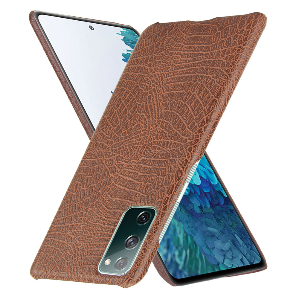 For Samsung Galaxy S20 FE 4G/5G/S20 Lite/S20 FE 2022 Crocodile Texture PU Leather Coated Plastic Phone Case - Brown