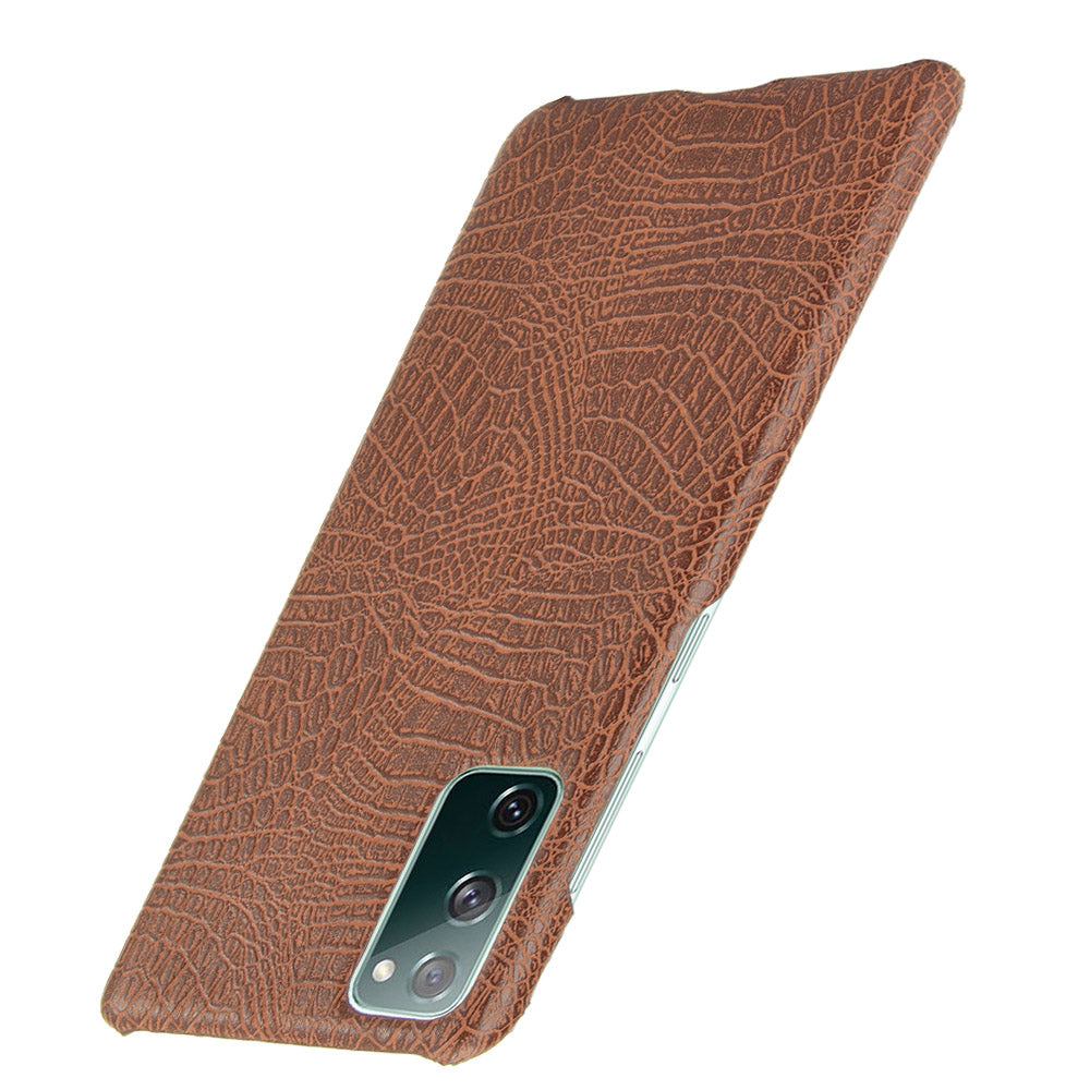 For Samsung Galaxy S20 FE 4G/5G/S20 Lite/S20 FE 2022 Crocodile Texture PU Leather Coated Plastic Phone Case - Brown