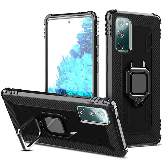 For Samsung Galaxy S20 FE 4G/5G/S20 Lite/S20 FE 2022 Finger Ring Kickstand Phone Case TPU Protector Shell - Black