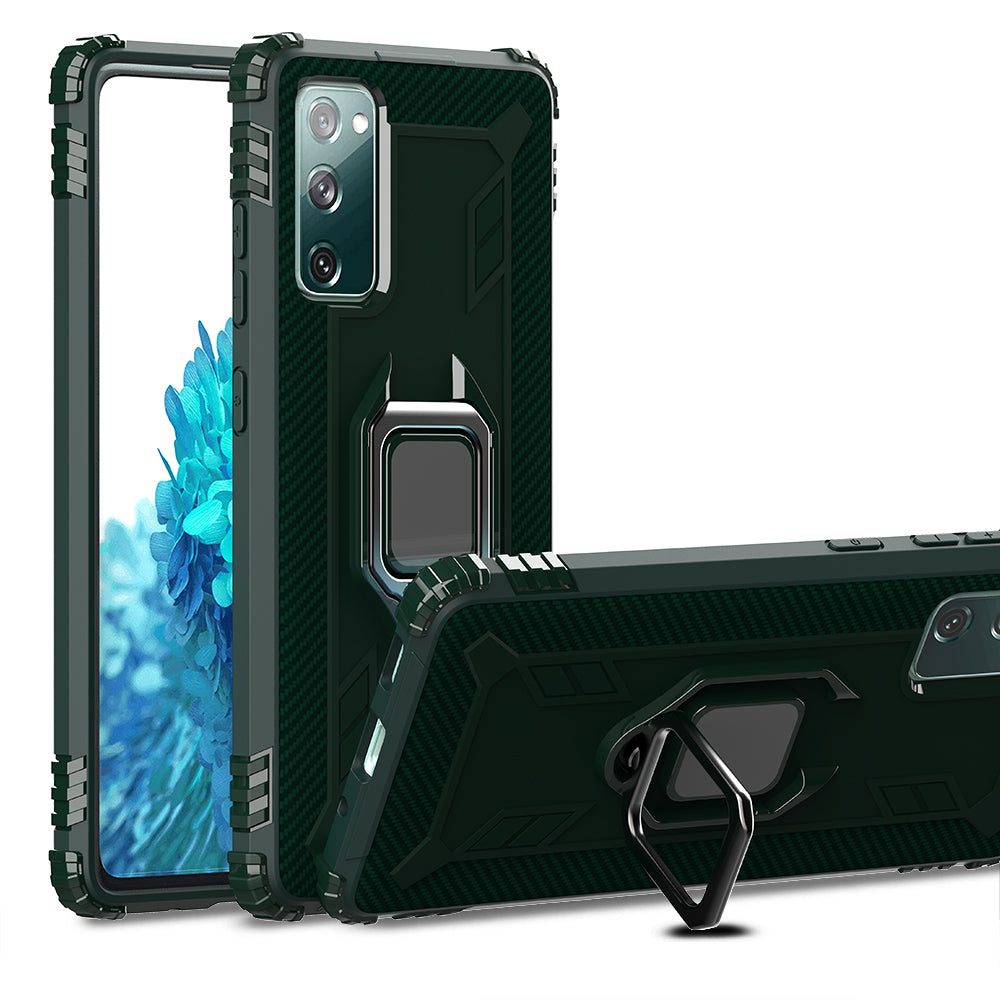 For Samsung Galaxy S20 FE 4G/5G/S20 Lite/S20 FE 2022 Finger Ring Kickstand Phone Case TPU Protector Shell - Green
