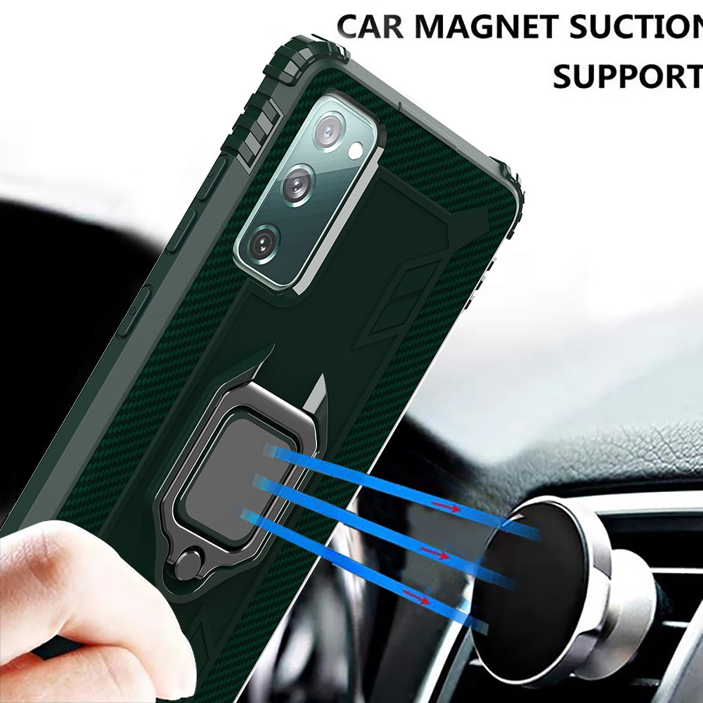 For Samsung Galaxy S20 FE 4G/5G/S20 Lite/S20 FE 2022 Finger Ring Kickstand Phone Case TPU Protector Shell - Green