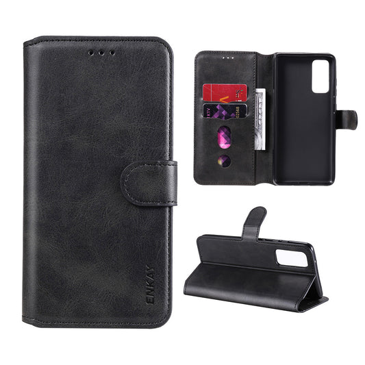 HAT PRINCE ENKAY ENK-PUC030 for Samsung Galaxy S20 FE 4G / 5G / S20 Lite / S20 FE 2022 PU Leather + TPU Wallet Stand Phone Case - Black