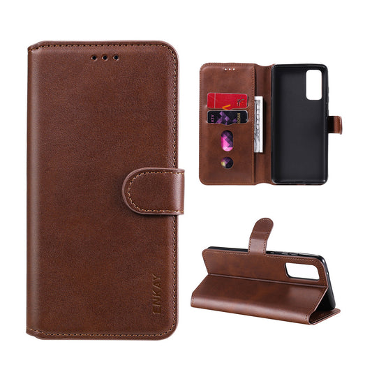 HAT PRINCE ENKAY ENK-PUC030 for Samsung Galaxy S20 FE 4G / 5G / S20 Lite / S20 FE 2022 PU Leather + TPU Wallet Stand Phone Case - Brown