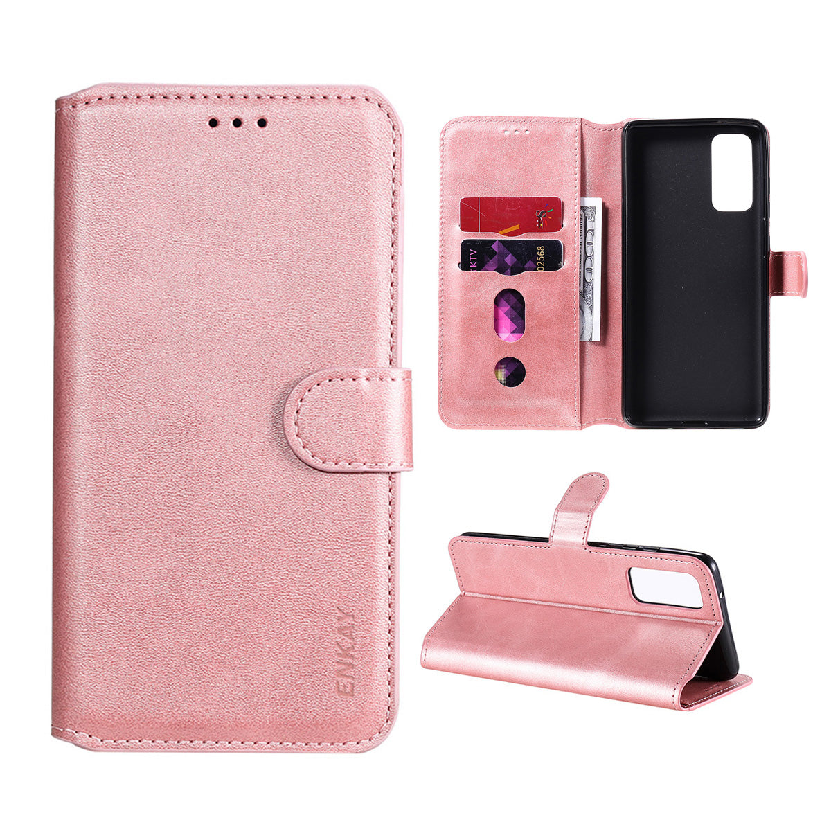 HAT PRINCE ENKAY ENK-PUC030 for Samsung Galaxy S20 FE 4G / 5G / S20 Lite / S20 FE 2022 PU Leather + TPU Wallet Stand Phone Case - Rose Gold