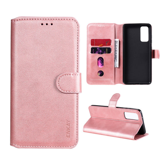 HAT PRINCE ENKAY ENK-PUC030 for Samsung Galaxy S20 FE 4G / 5G / S20 Lite / S20 FE 2022 PU Leather + TPU Wallet Stand Phone Case - Rose Gold