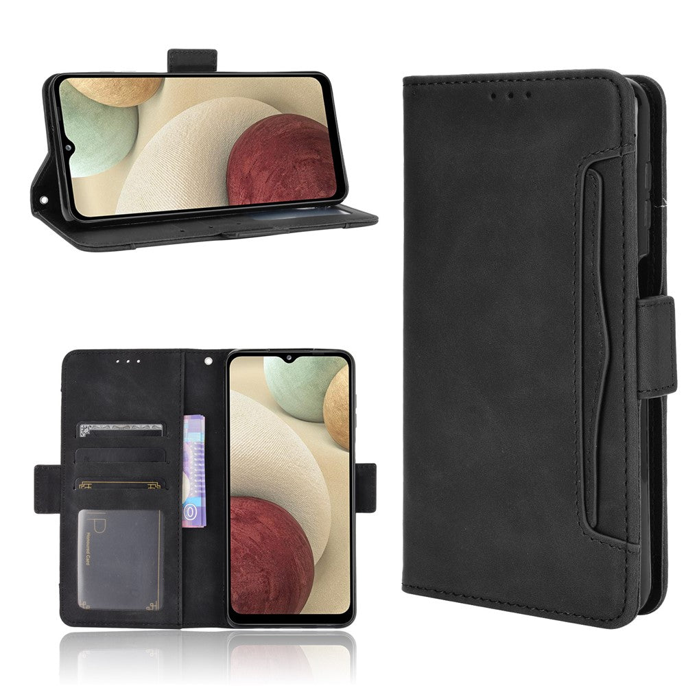 For Samsung Galaxy M12 / A12 Multiple Card Slots Protective Cover Stand Leather Case - Black