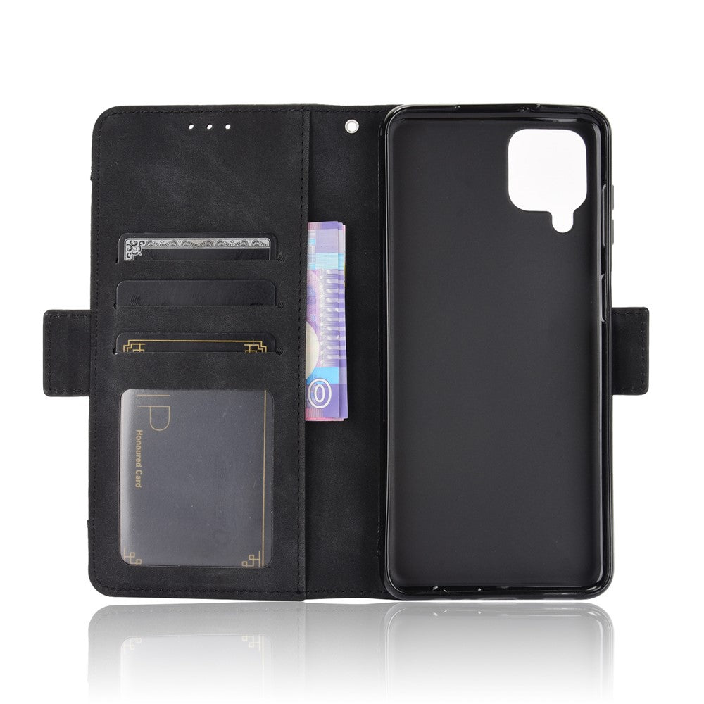 For Samsung Galaxy M12 / A12 Multiple Card Slots Protective Cover Stand Leather Case - Black