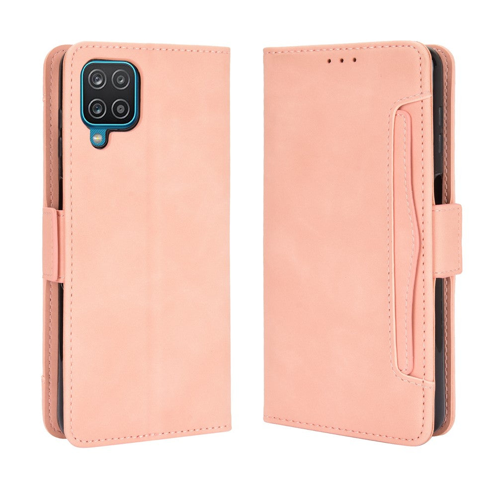 For Samsung Galaxy M12 / A12 Multiple Card Slots Protective Cover Stand Leather Case - Pink