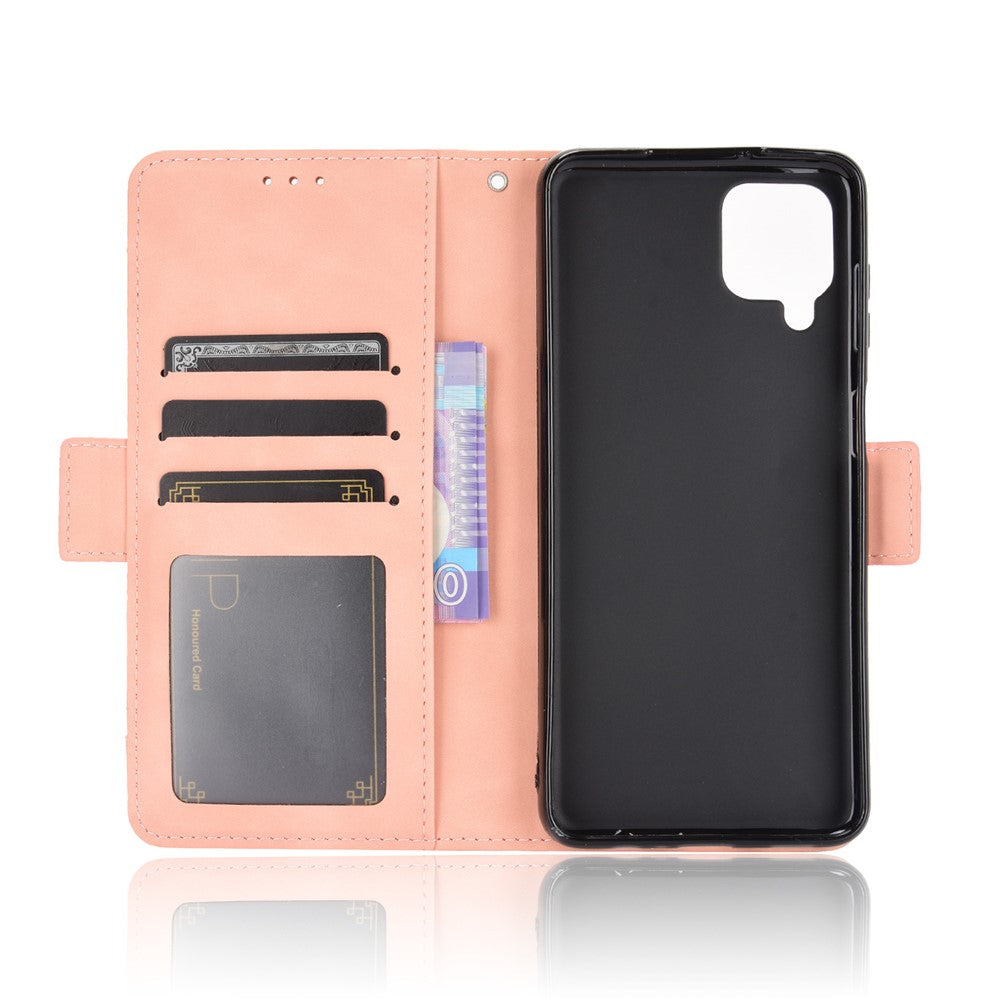 For Samsung Galaxy M12 / A12 Multiple Card Slots Protective Cover Stand Leather Case - Pink
