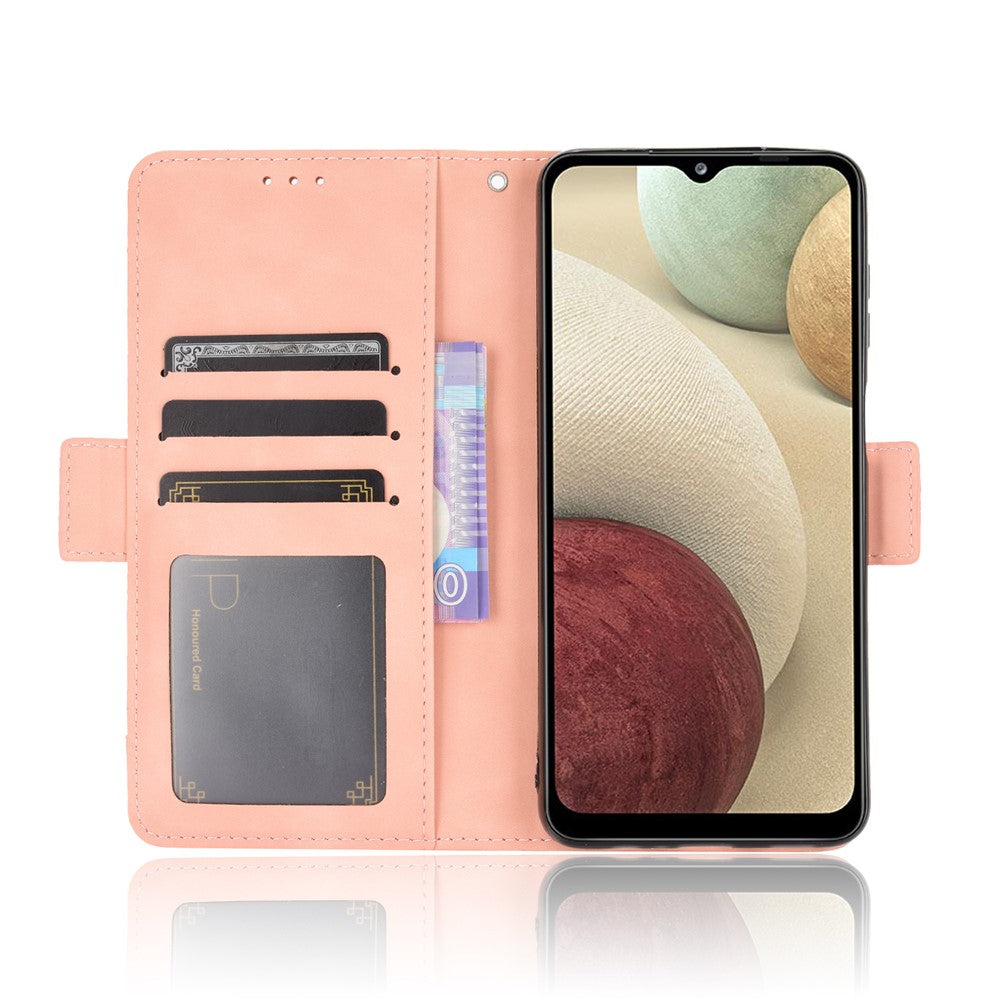 For Samsung Galaxy M12 / A12 Multiple Card Slots Protective Cover Stand Leather Case - Pink