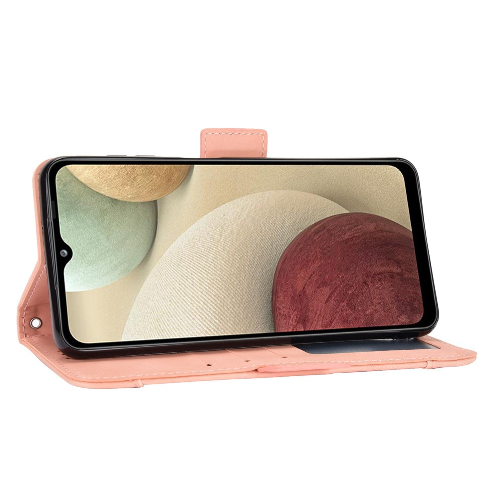 For Samsung Galaxy M12 / A12 Multiple Card Slots Protective Cover Stand Leather Case - Pink