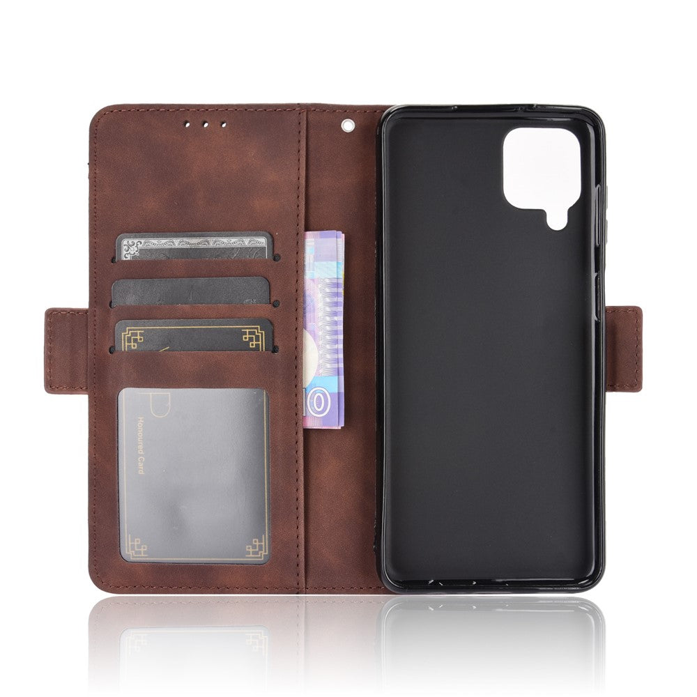 For Samsung Galaxy M12 / A12 Multiple Card Slots Protective Cover Stand Leather Case - Brown
