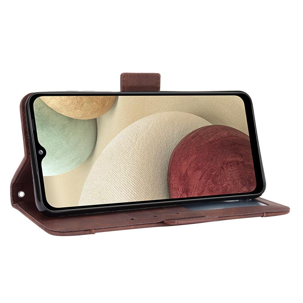 For Samsung Galaxy M12 / A12 Multiple Card Slots Protective Cover Stand Leather Case - Brown