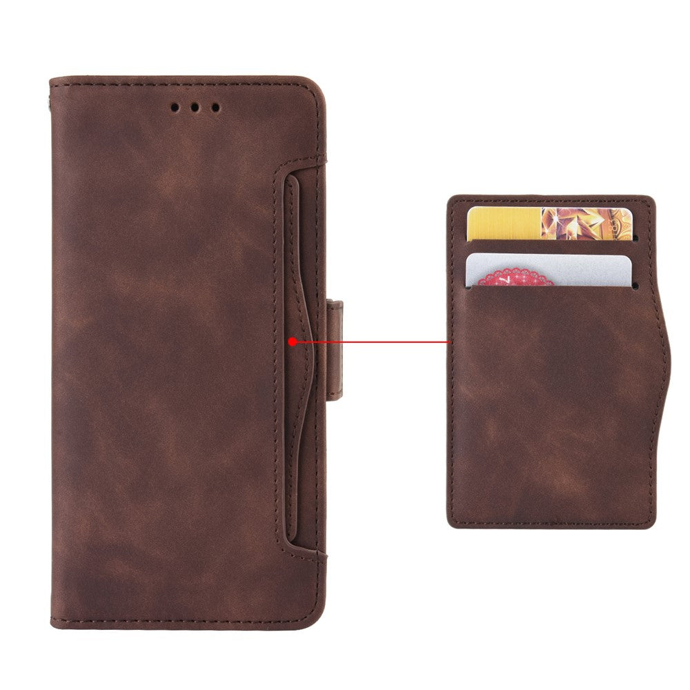 For Samsung Galaxy M12 / A12 Multiple Card Slots Protective Cover Stand Leather Case - Brown