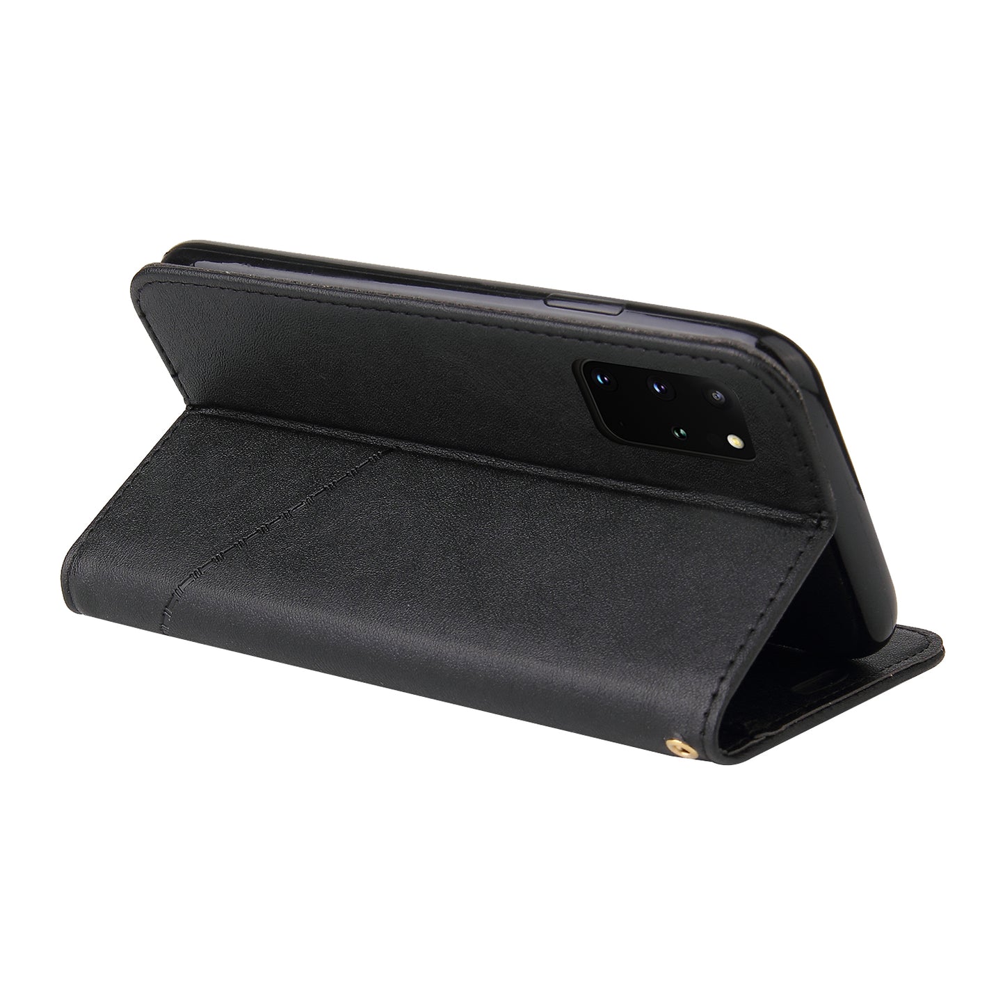 GQ.UTROBE Rectangular Metal Decor Stand Leather Cover for Samsung Galaxy S20 FE/S20 Fan Edition/S20 FE 5G/S20 Fan Edition 5G - Black