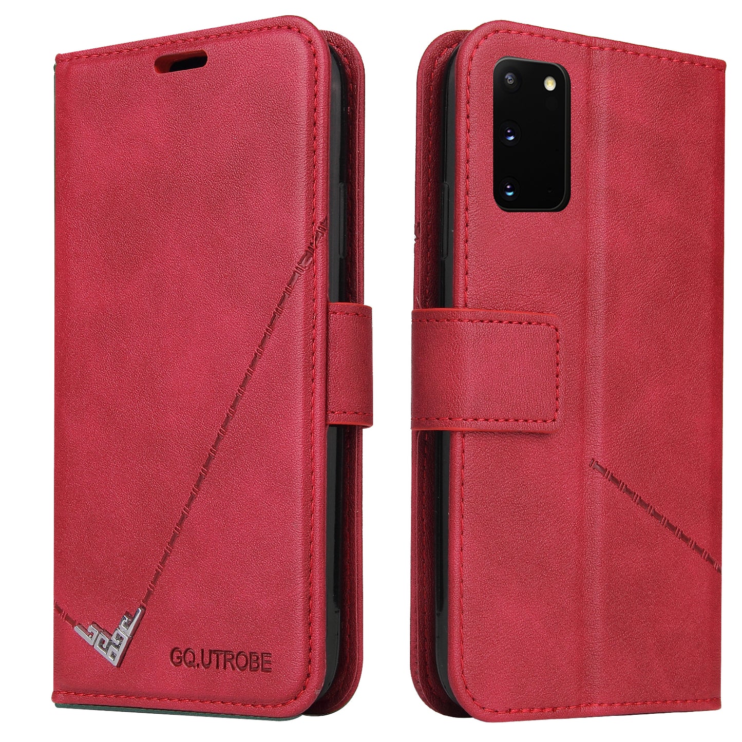 GQ.UTROBE Rectangular Metal Decor Stand Leather Cover for Samsung Galaxy S20 FE/S20 Fan Edition/S20 FE 5G/S20 Fan Edition 5G - Red