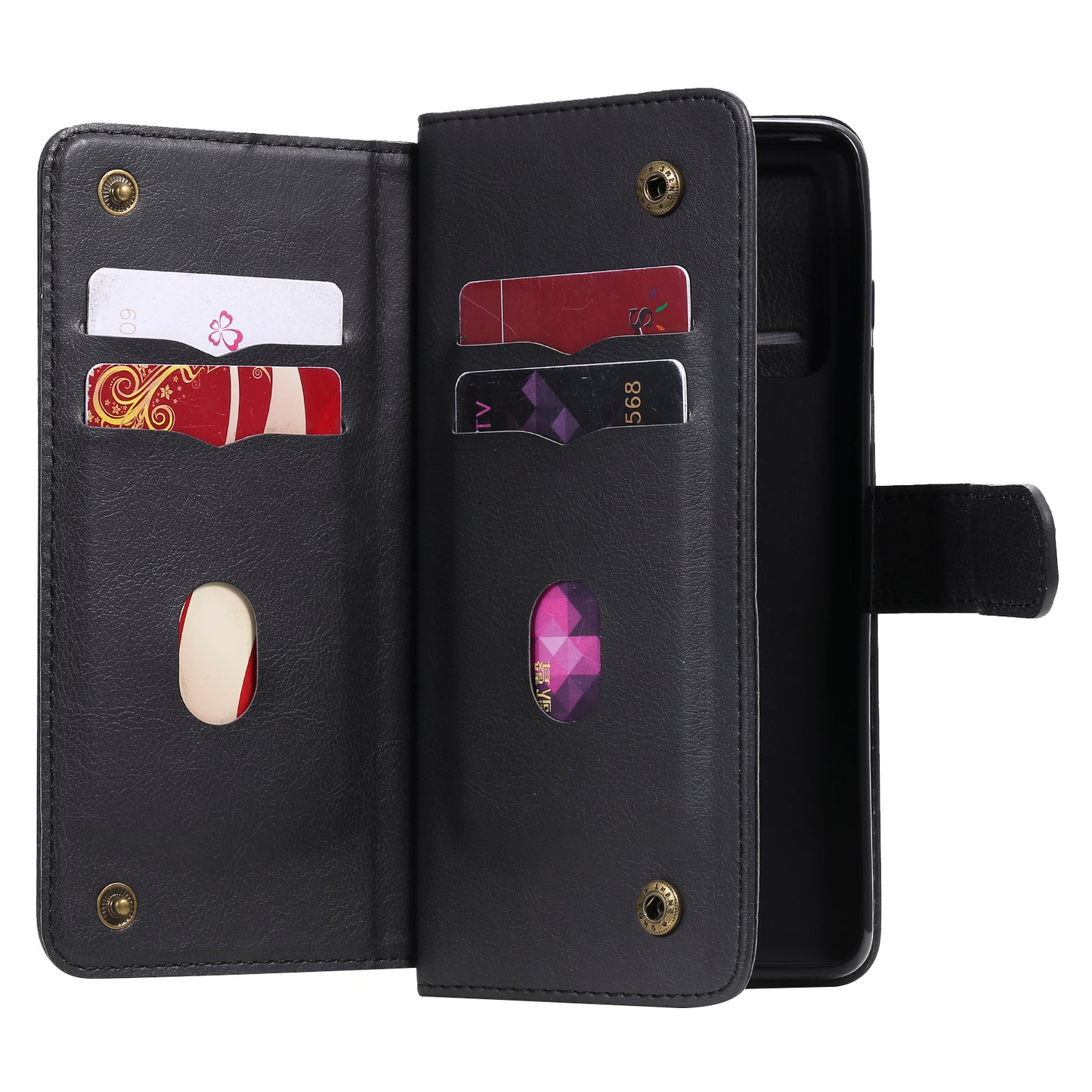 For Samsung Galaxy S20 FE 4G/S20 Fan Edition 4G/S20 FE 5G/S20 Fan Edition 5G/S20 Lite/S20 FE 2022 KT Multi-functional Series-1 New Arriva lLeather Cover Shell with KT Multi-functional Series-1 10 Card Slots - Black