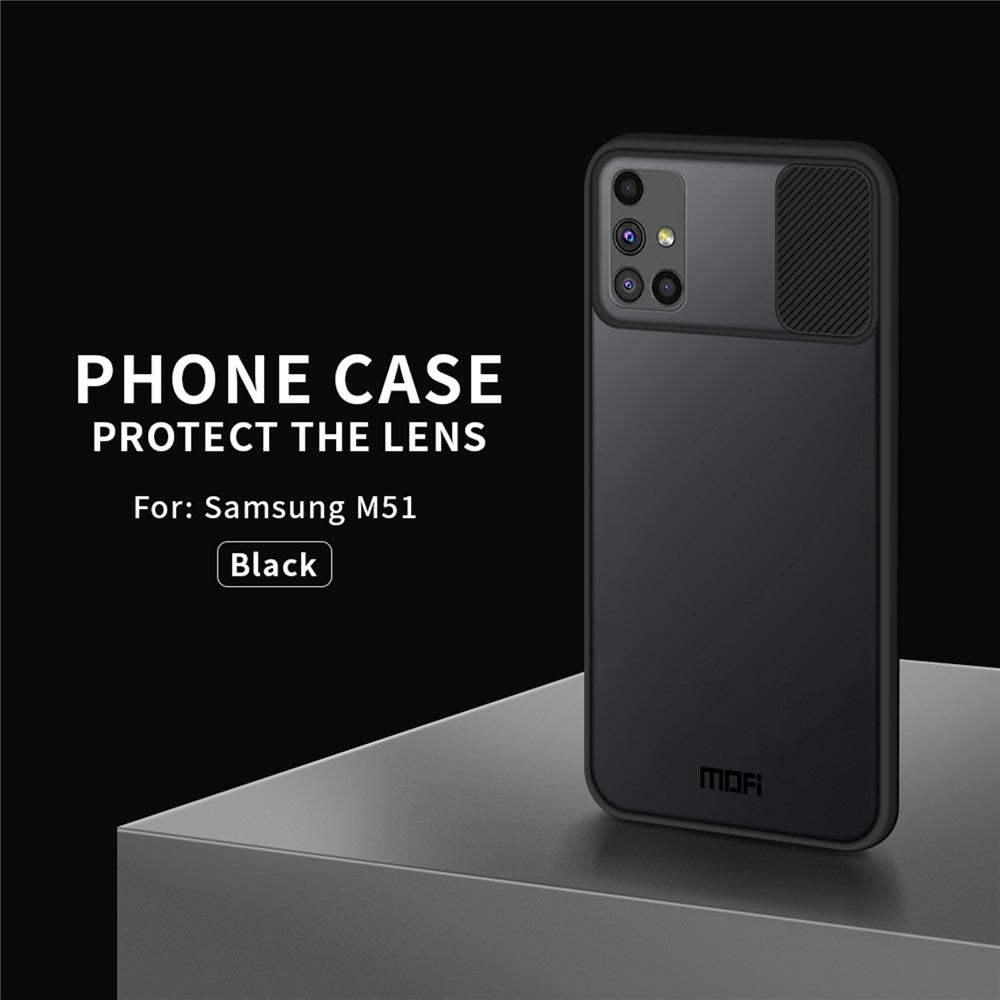 MOFI XINDUN Series Hybrid Shock-Absorbed Case with Slide Lens Protective Cover for Samsung Galaxy M51 - Black