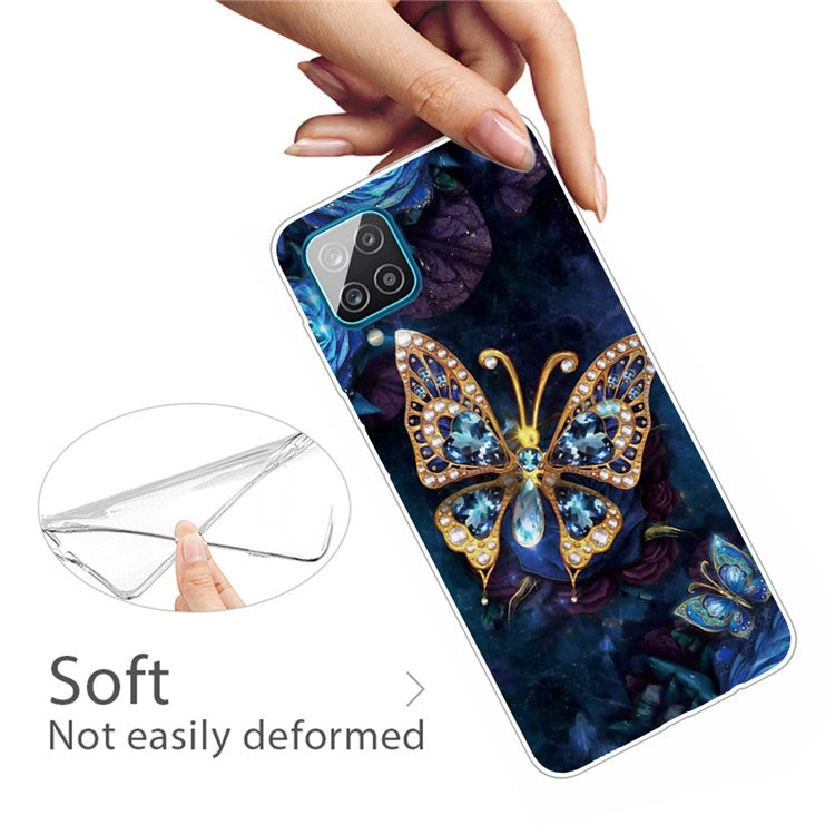 High Transmittance Shell for Samsung Galaxy A12 Pattern Printing TPU Phone Case - Gold Butterfly