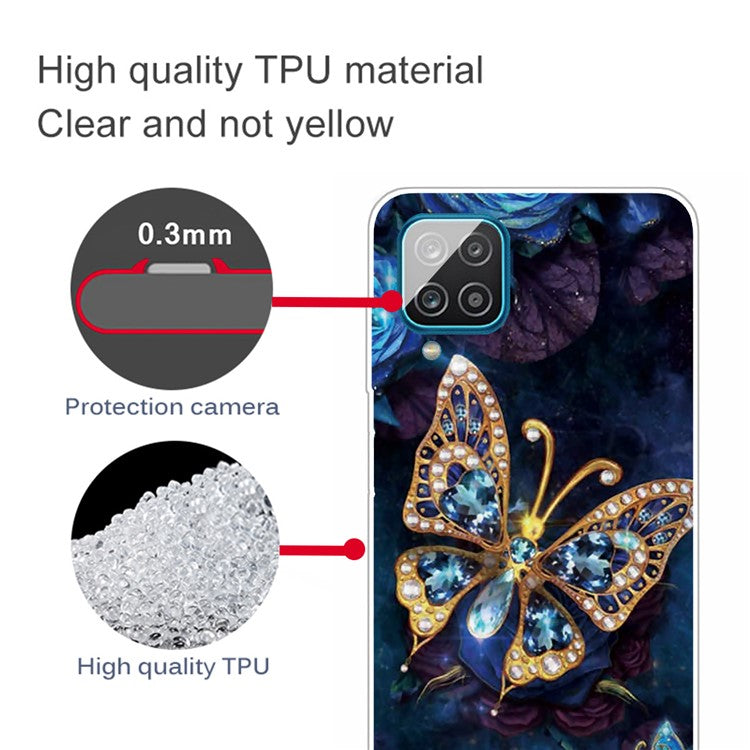 High Transmittance Shell for Samsung Galaxy A12 Pattern Printing TPU Phone Case - Gold Butterfly