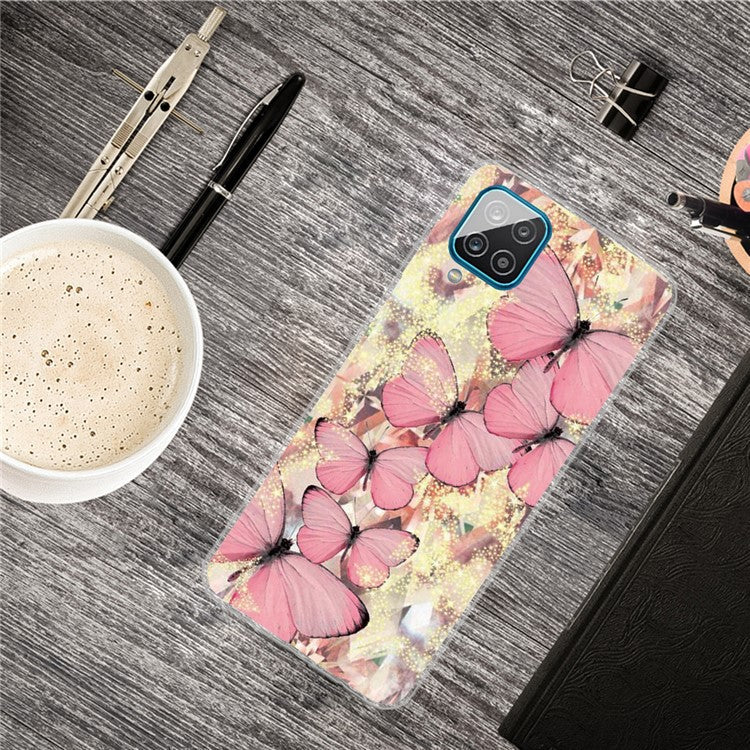 Pattern Printing TPU Protector for Samsung Galaxy A12 Phone Case - Pink Butterfly