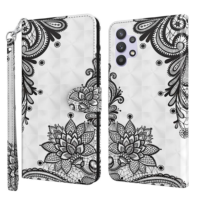Stand Leather Case for Samsung Galaxy A32 5G / M32 5G Pattern Printing Cover with Lanyard - Lace Flower