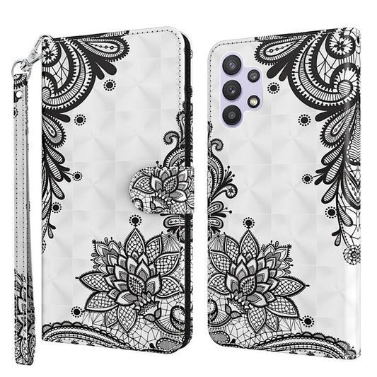 Stand Leather Case for Samsung Galaxy A32 5G / M32 5G Pattern Printing Cover with Lanyard - Lace Flower