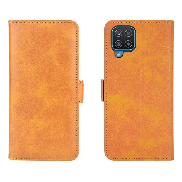 Double Clasp Flip Magnet Leather Cover for Samsung Galaxy A12 Wallet Stand Design Phone Cover - Yellow