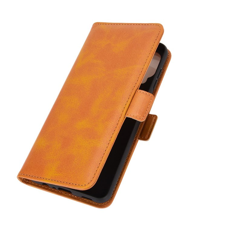 Double Clasp Flip Magnet Leather Cover for Samsung Galaxy A12 Wallet Stand Design Phone Cover - Yellow
