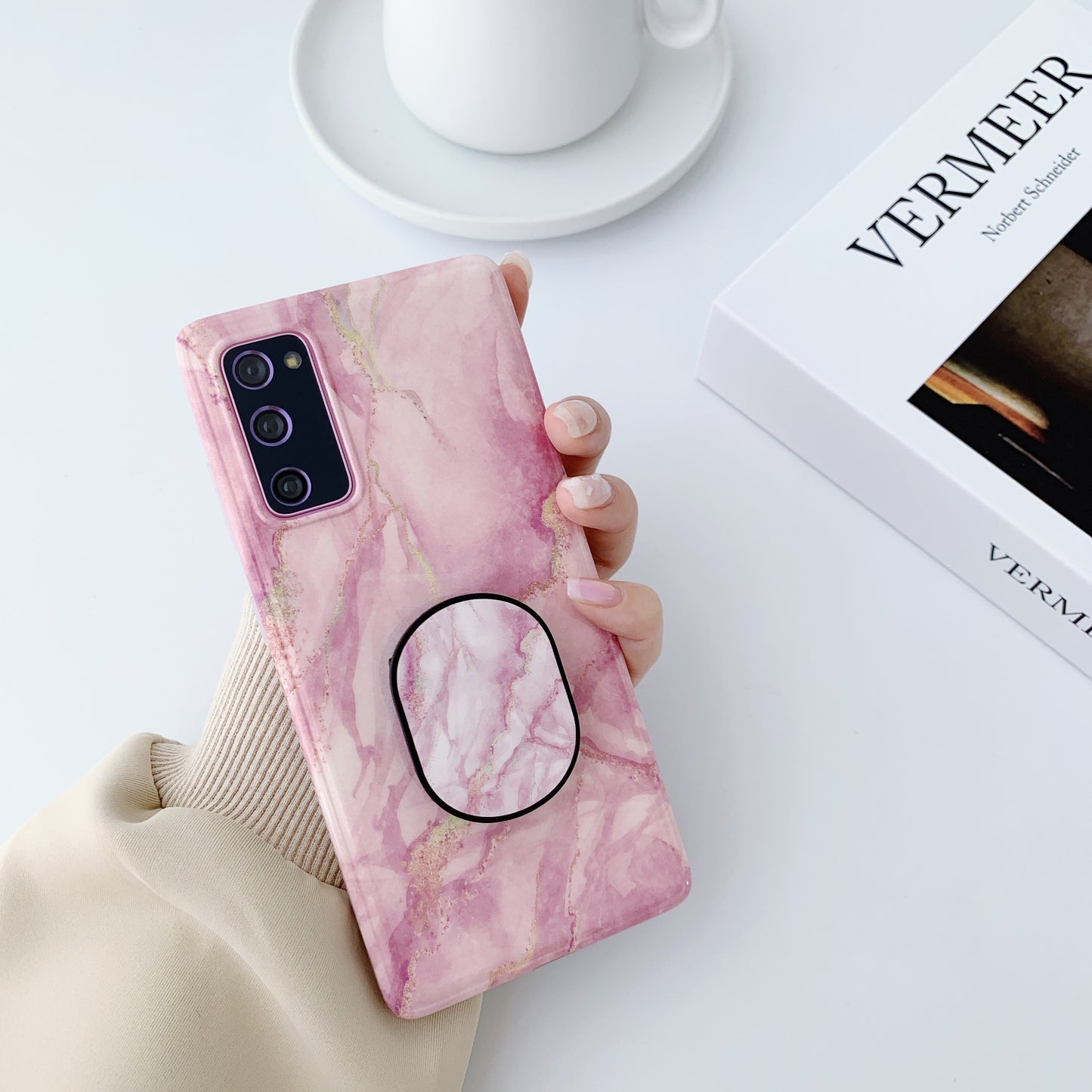 Kickstand Flow Gold Marble Patterned TPU Cover for Samsung Galaxy S20 FE/S20 Fan Edition/S20 FE 5G/S20 Fan Edition 5G - Style A