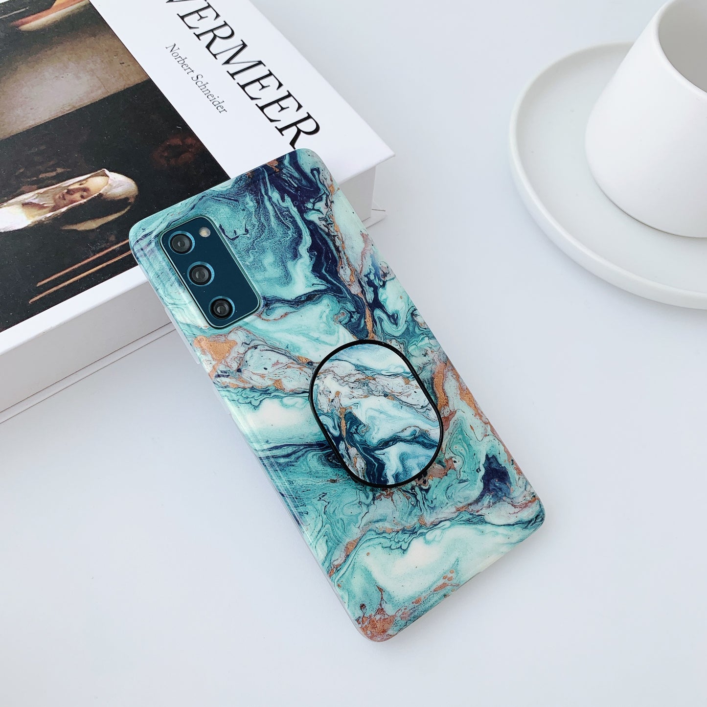 Kickstand Flow Gold Marble Patterned TPU Cover for Samsung Galaxy S20 FE/S20 Fan Edition/S20 FE 5G/S20 Fan Edition 5G - Style B