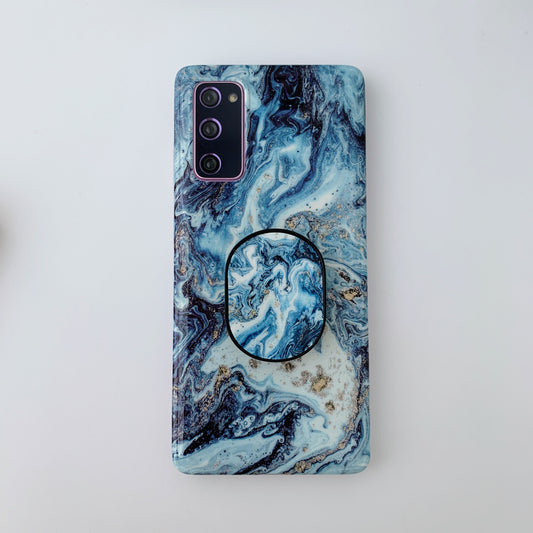 Kickstand Flow Gold Marble Patterned TPU Cover for Samsung Galaxy S20 FE/S20 Fan Edition/S20 FE 5G/S20 Fan Edition 5G - Style D
