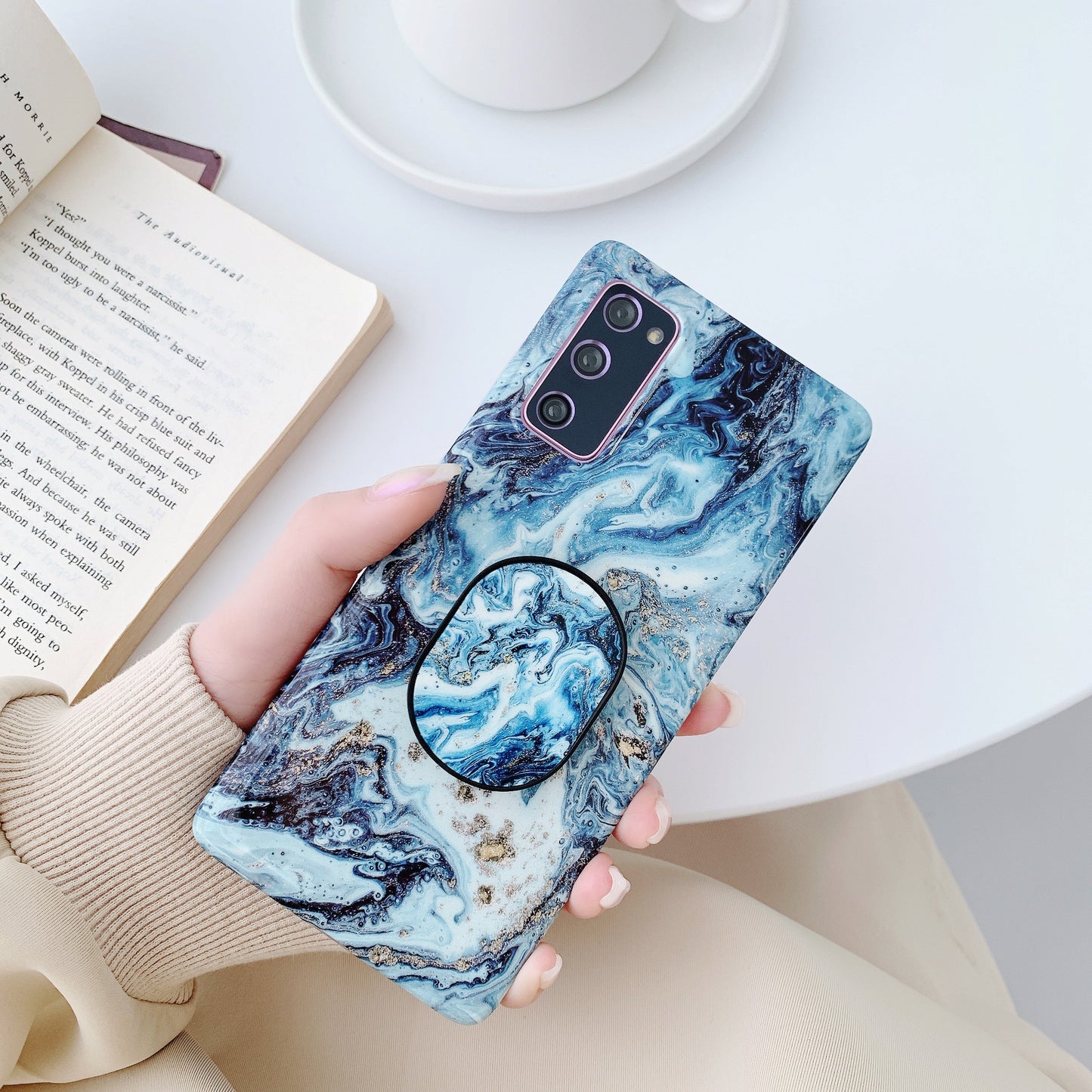 Kickstand Flow Gold Marble Patterned TPU Cover for Samsung Galaxy S20 FE/S20 Fan Edition/S20 FE 5G/S20 Fan Edition 5G - Style D