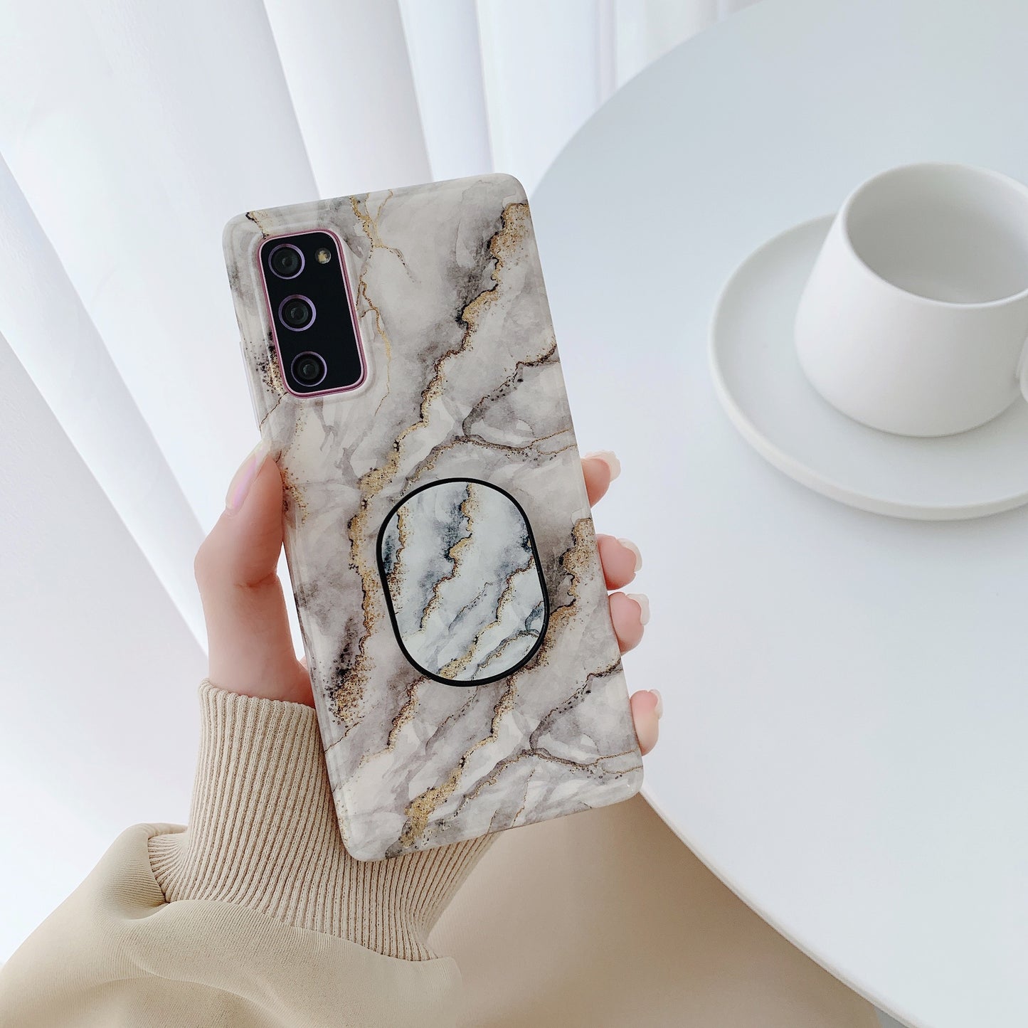 Kickstand Flow Gold Marble Patterned TPU Cover for Samsung Galaxy S20 FE/S20 Fan Edition/S20 FE 5G/S20 Fan Edition 5G - Style E