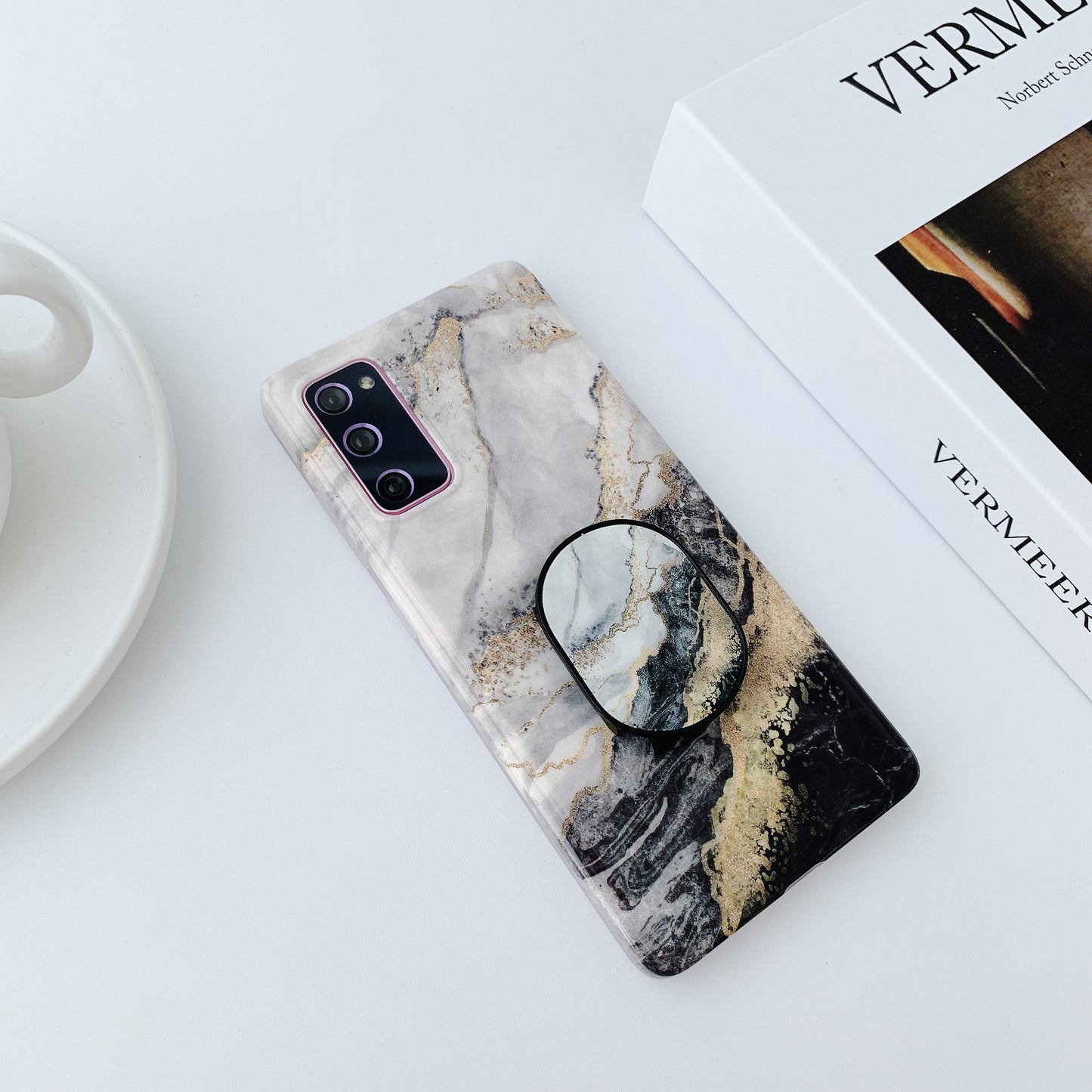 Kickstand Flow Gold Marble Patterned TPU Cover for Samsung Galaxy S20 FE/S20 Fan Edition/S20 FE 5G/S20 Fan Edition 5G - Style F