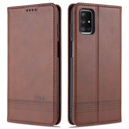 AZNS Auto-absorbed Magnetic Stand Wallet Leather Mobile Shell Case for Samsung Galaxy M51 - Coffee