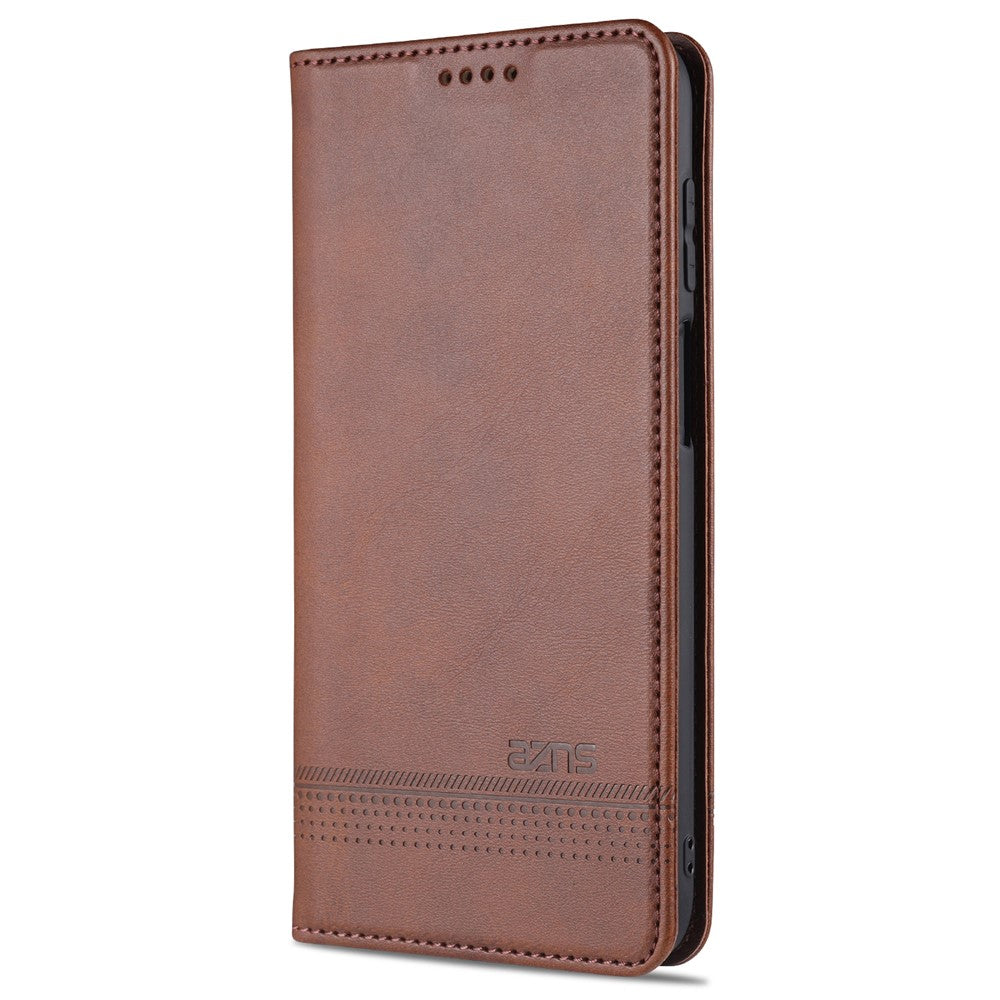 AZNS Auto-absorbed Magnetic Stand Wallet Leather Mobile Shell Case for Samsung Galaxy M51 - Coffee