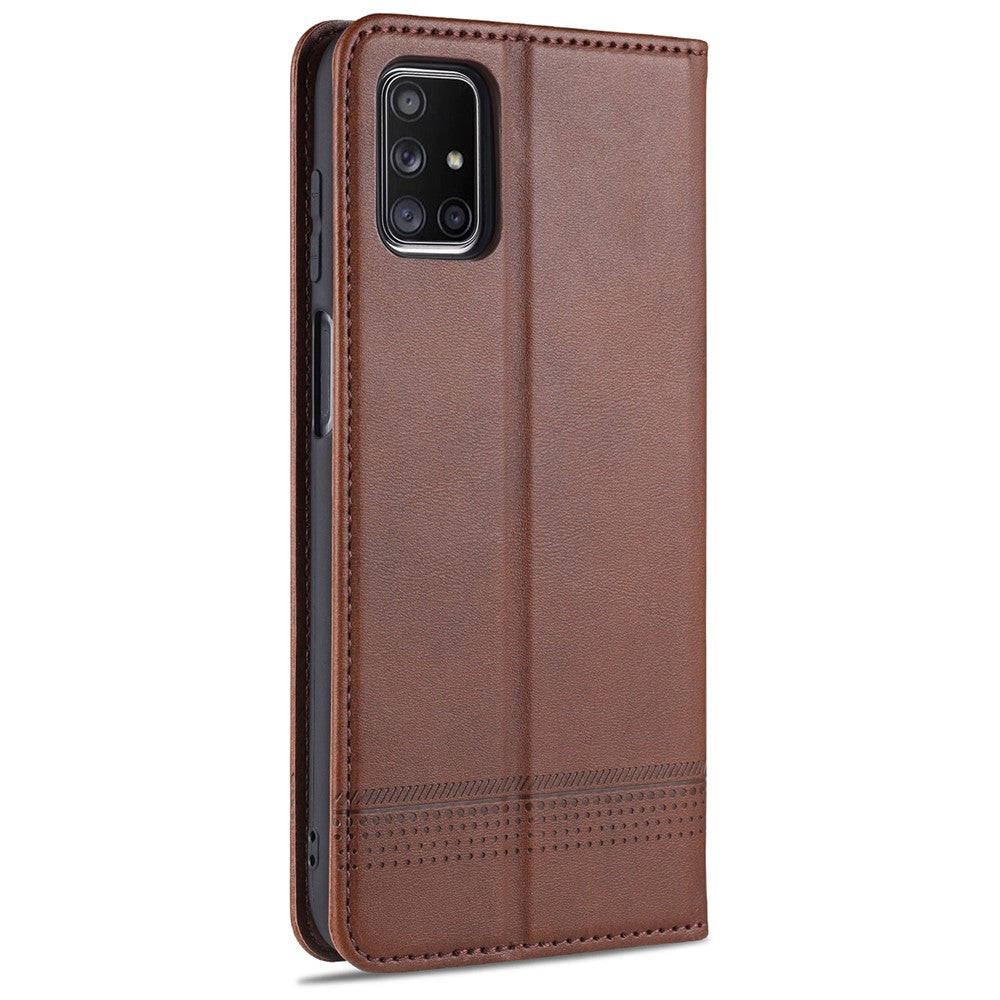 AZNS Auto-absorbed Magnetic Stand Wallet Leather Mobile Shell Case for Samsung Galaxy M51 - Coffee