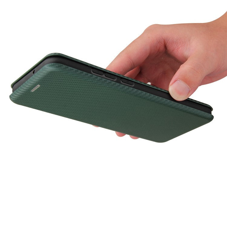 Carbon Fiber Texture Leather Case Auto-absorbed Stand Cover for Samsung Galaxy A02s (166.5x75.9x9.2mm) - Green
